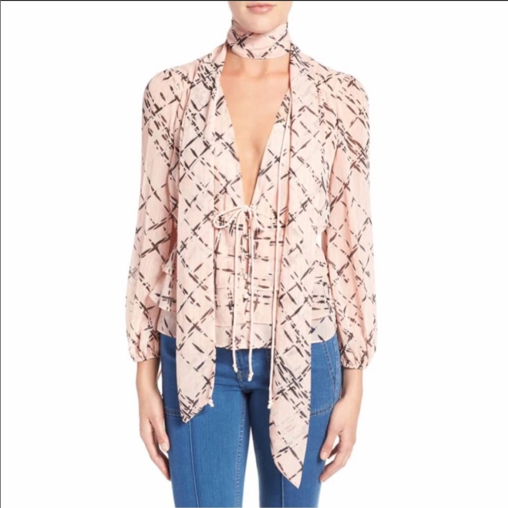 Olivia Palermo for Chelsea28 Pink Tie Neck Blouse